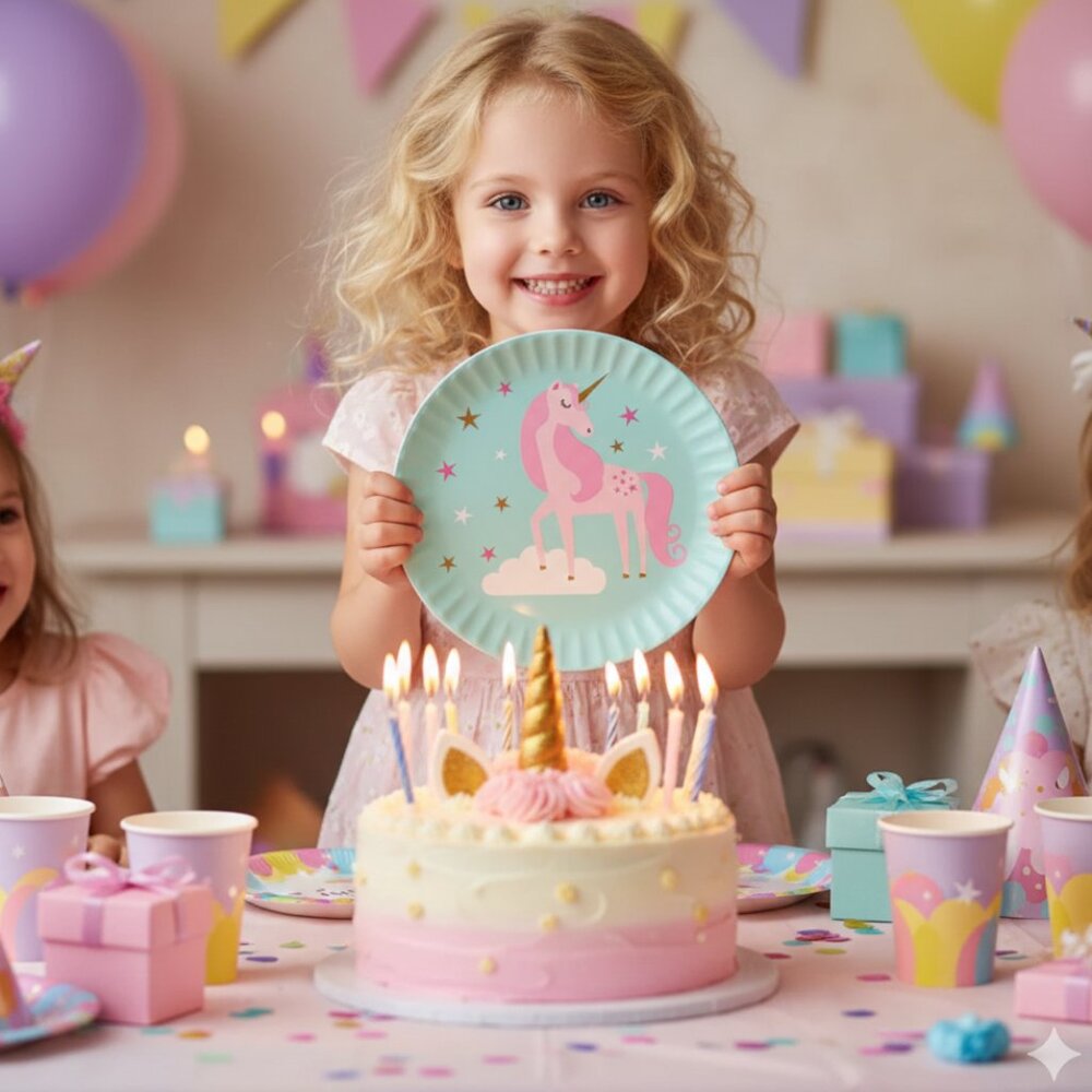 8 UNICORN plates (Novogratz brand) birthday tea or party - 8" (set)